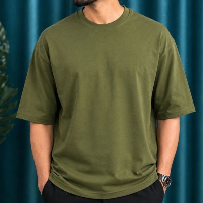 (Olive) Drop sholder t-shirts